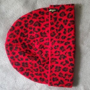 Levis Red Leopard Print Winter Hat